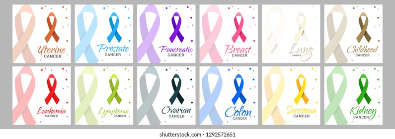 Illustration Of 4 February World Cancer Day Banner Or Poster Set With All Cancer awareness Ribbon Set Background.