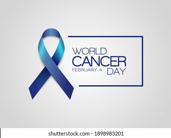 Ilustración Del Afiche O Antecedentes Del Día Mundial Del Cáncer, De 4 De Febrero. Cinta azul en fondo gris