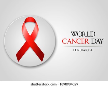 Illustration Of 4 February World Cancer Day Poster Or Background. Red Ribbon on Grey Background