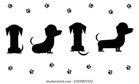 It is an illustration of a 4 pose set of a dachshund silhouette.