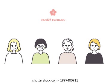 Illustration of 4 senior women. vector.