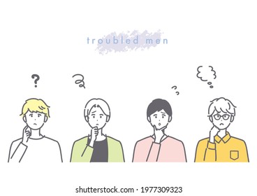 Illustration of 4 troubled men. vector.