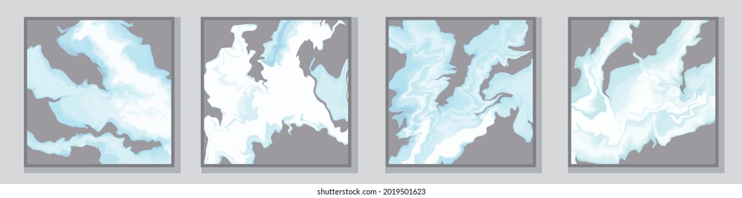 Illustration in 4 variations. Fluid art for clothing or stationery. The frame and background are separate from the main image. Each illustration is a separate object