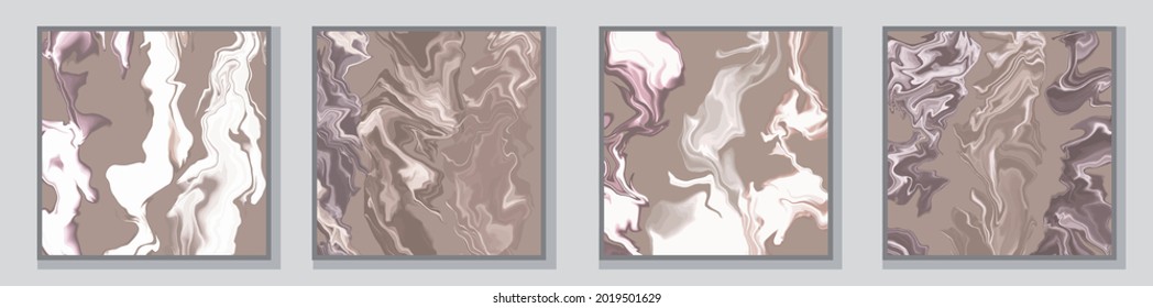 Illustration in 4 variations. Fluid art for clothing or stationery. The frame and background are separate from the main image. Each illustration is a separate object