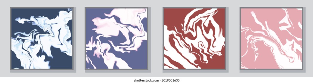 Illustration in 4 variations. Fluid art for clothing or stationery. The frame and background are separate from the main image. Each illustration is a separate object