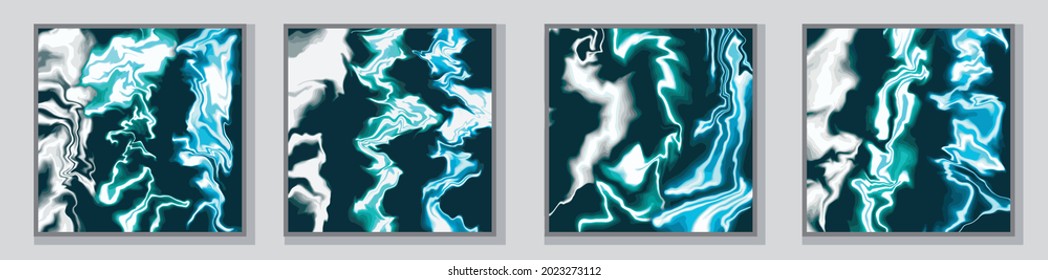 Illustration in 4 variations. Fluid art for clothing or stationery. The frame and background are separate from the main image. Each illustration is a separate object