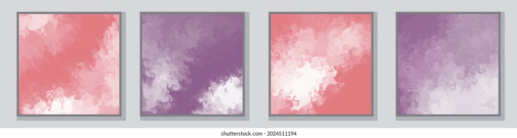 Illustration in 4 variations. Fluid art for clothing or stationery. The frame and background are separate from the main image. Each illustration is a separate object