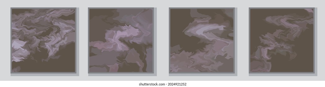 Illustration in 4 variations. Fluid art for clothing or stationery. The frame and background are separate from the main image. Each illustration is a separate object