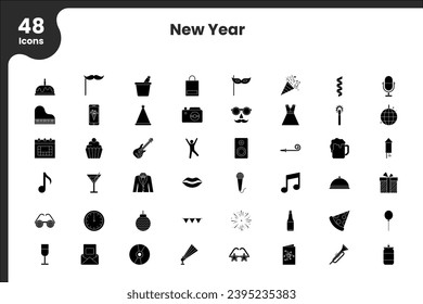 Illustration of 48 New Year Icons Set.