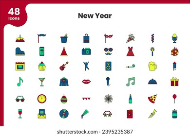 Illustration of 48 New Year Icons Set.