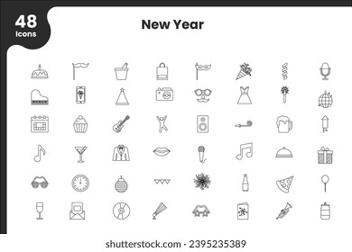 Illustration of 48 New Year Icons Set.