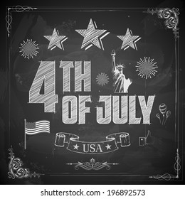 illustration of 4th of July background on chalkboard