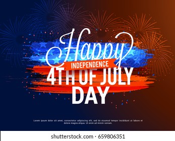 Illustration Of 4th Of July Celebration,American Independence Day,Paint Brush USA Flag On Shiny Fireworks background.  