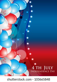 Illustration for 4th of July Independence Day in American Flag colors on stars and balloon background. EPS 10. Vector illustration.