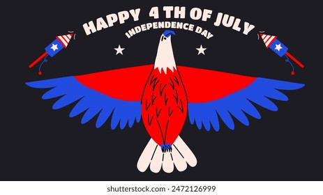 Illustration for 4th of July USA independence day celebration with Bald Eagle. Greeting banner or poster. 