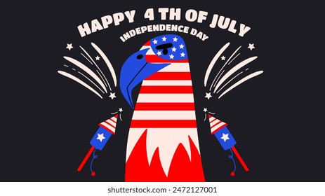 Illustration for 4th of July USA independence day celebration with Bald Eagle.