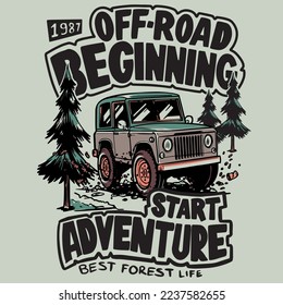 illustration of a 4x4 car. off road adventure in the forest