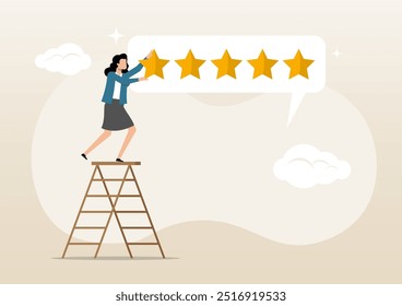 An illustration of 5 stars rating feedback, customer satisfaction, comment or giving product review, assessment, excellent award concept, customer or client giving five stars feedback review