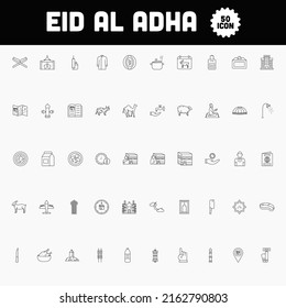 Illustration Of 50 Eid Al Adha Icon Set In Line Art.