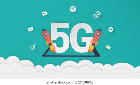Illustration of 5G technology of the internet that has the speed of using various social media