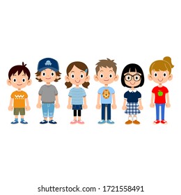 Illustration of 6 children in short sleeves