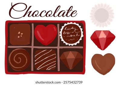 Illustration of 6 chocolate gifts in a box. Vector can be changed to replace or arrange the chocolates.
