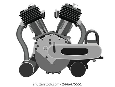 illustration of 6 cylinder automobile car machine engine from side view. Vector Flat Illustration