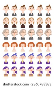 Illustration of 6 types of facial expressions of 6 women_1