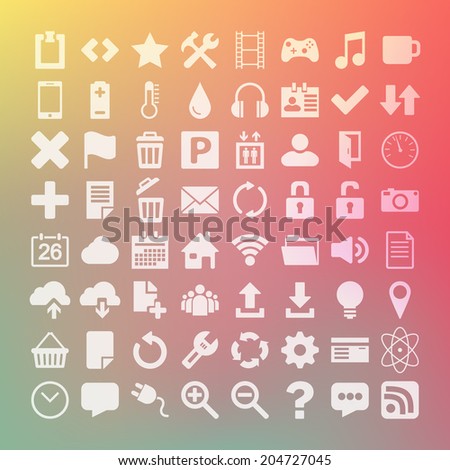Illustration of 64 Universal Flat Vector Icon Set for web desighers, ui, sites, mobile etc.