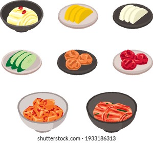 Illustration of 7 kinds of pickles set