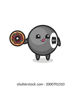 illustration of an 8 ball billiard character eating a doughnut , cute style design for t shirt, sticker, logo element