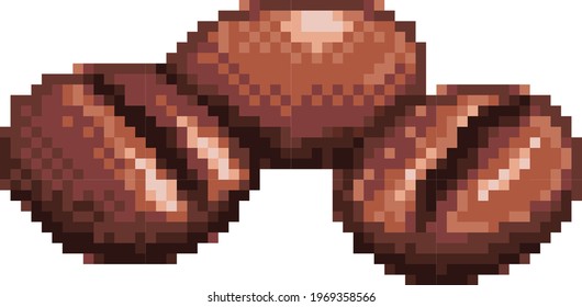 illustration of 8 bit coffee beans, pixel art of coffee beans - vector