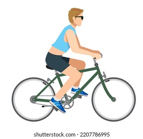 Illustration of an 8 life-sized Caucasian man riding a bicycle. Bicycle commuting, health promotion, ecology, sports