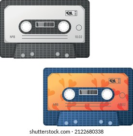 Illustration - 80s hearts patterned retro cassette template. Original congratulations of the couple on Valentine's Day, International Women's Day.