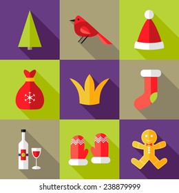 Illustration of 9 Christmas Flat Icons Set 6