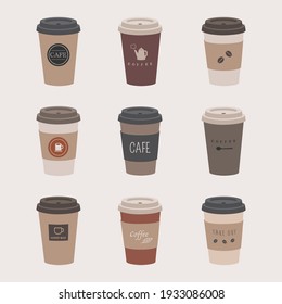 Illustration of 9 kinds takeout coffee cups