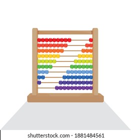 Illustration of an abacus with rainbow colored beads. Abacus logo emblem. Abacus with colorful wooden beads in front of white background. Beads of 1 to 10 colors.