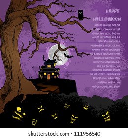 illustration of abandoned haunted house in halloween night
