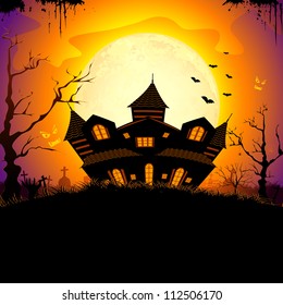 illustration of abandoned haunted house in halloween night