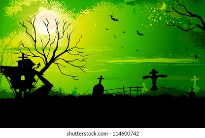 illustration of abandoned haunted house in halloween night