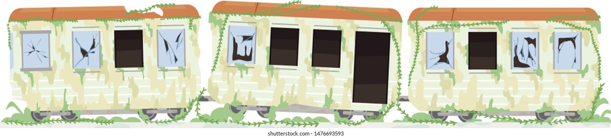 Ilustración de un tren abandonado con lentes rotos