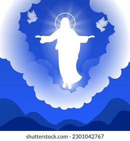 Illustration about the ascension of Jesus Christ, vector design. The Ascension of Jesus to Heaven.