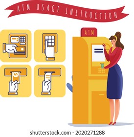 illustration about ATM usage intruction