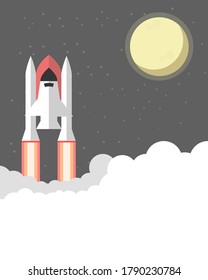 An illustration about big rocket who ready to launch with big moon and stars vector design.