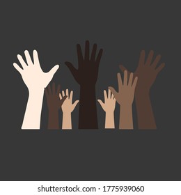 An illustration about black lives matter raise hand, unity in diversity, together we are strong vector design.