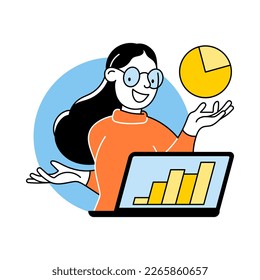 Illustration about business concept with people in business activities. Data monitoring, reporting and analyzing statistics.