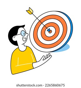 Illustration about business concept with people in business activities. Man with a dartboard and a dart. Target business.