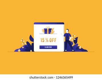 Illustration about claim coupon code in web page