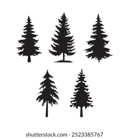 Illustration about Collection pine trees on isolated white background