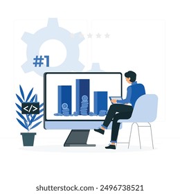 illustration about Concept of data analysis or Online business analysis